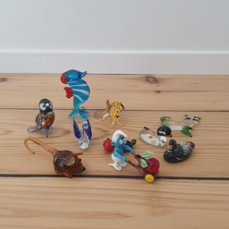 11 stk blandet glas dyr