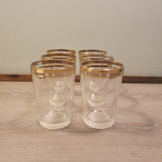 6 stk retro vandglas med guldkant
