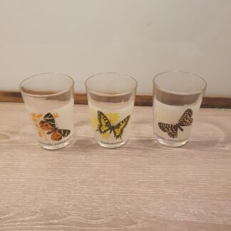 3 stk glas med sommerfugle