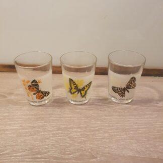 3 stk glas med sommerfugle