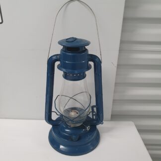 Petroleumslampe i blåt metal