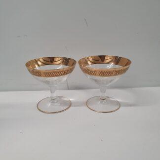 2 stk vintage glas med guldfarvet kant