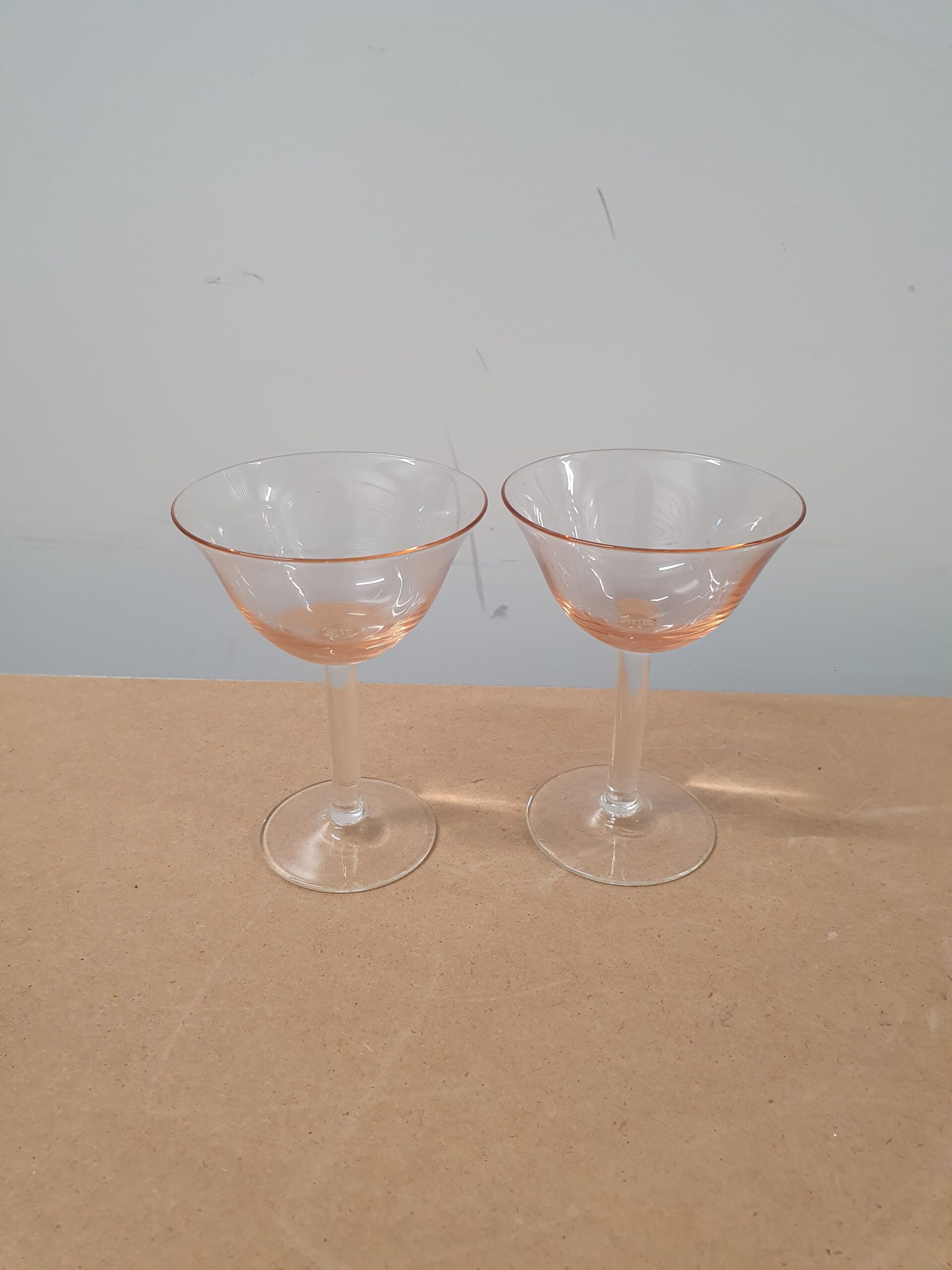 2 stk vintage glas i lyserøde