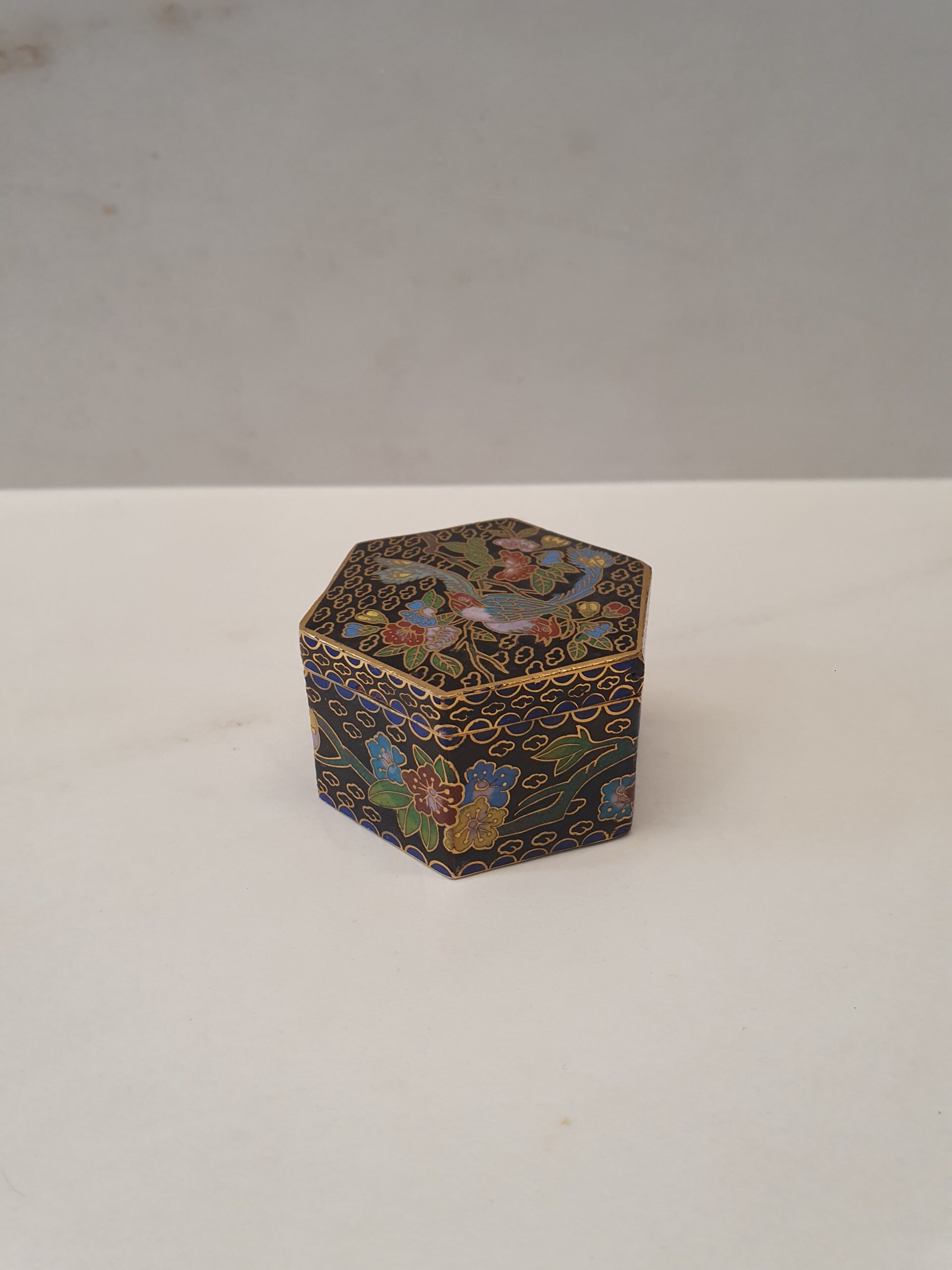 Vintage cloisonne skål med låg